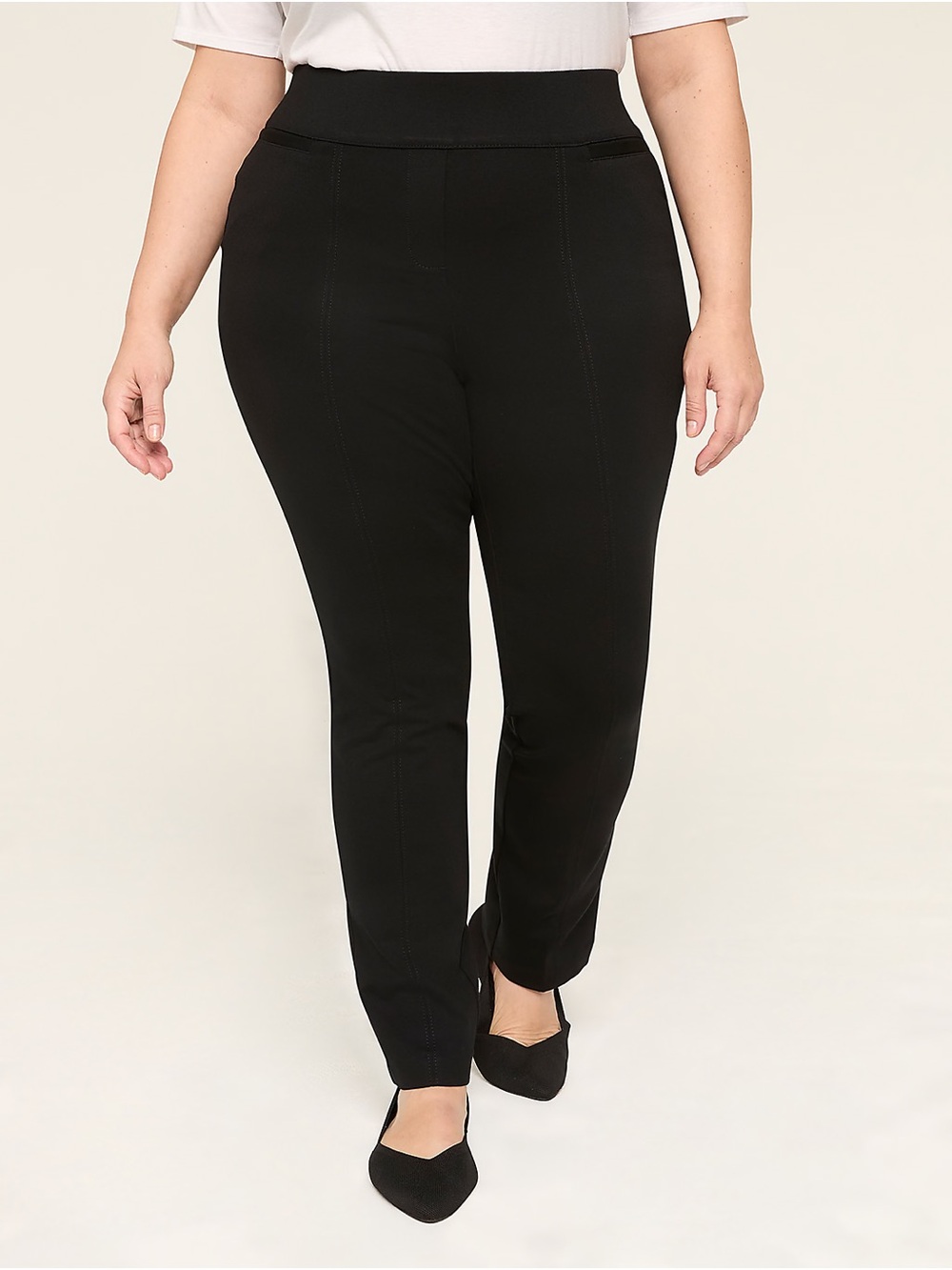 NWT Lane Bryant Ponte High Rise Black Pants Size 22 Pull On Straight Leg